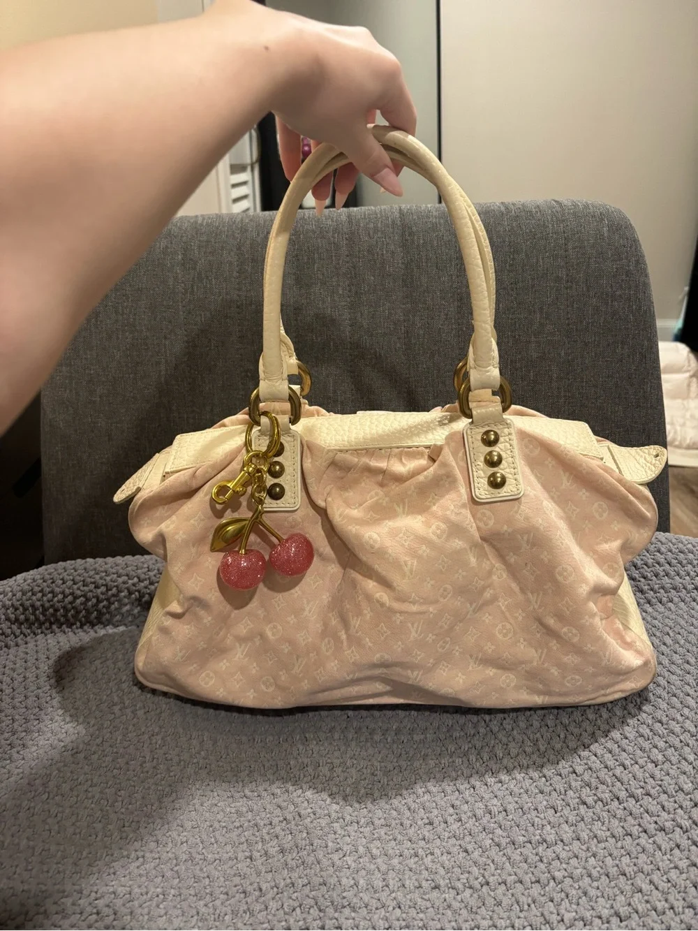Vintage Louis Vuitton Blush Pink Monogram Canvas Satchel with Cream Handles